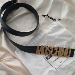 Moschino Black Belt with Gold Lettering